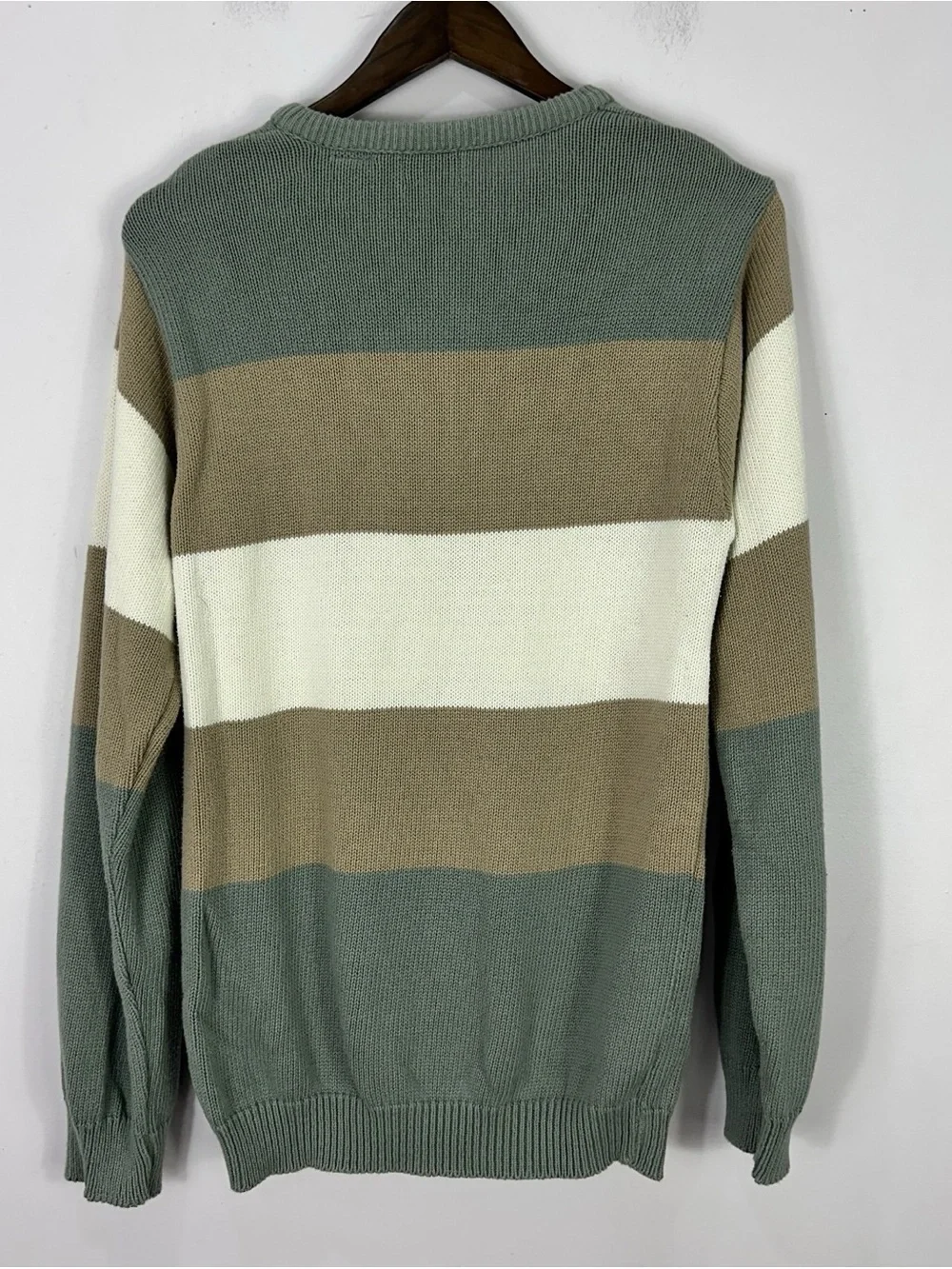 Izod Men's Crewneck Sweater in Sage, Tan & Cream